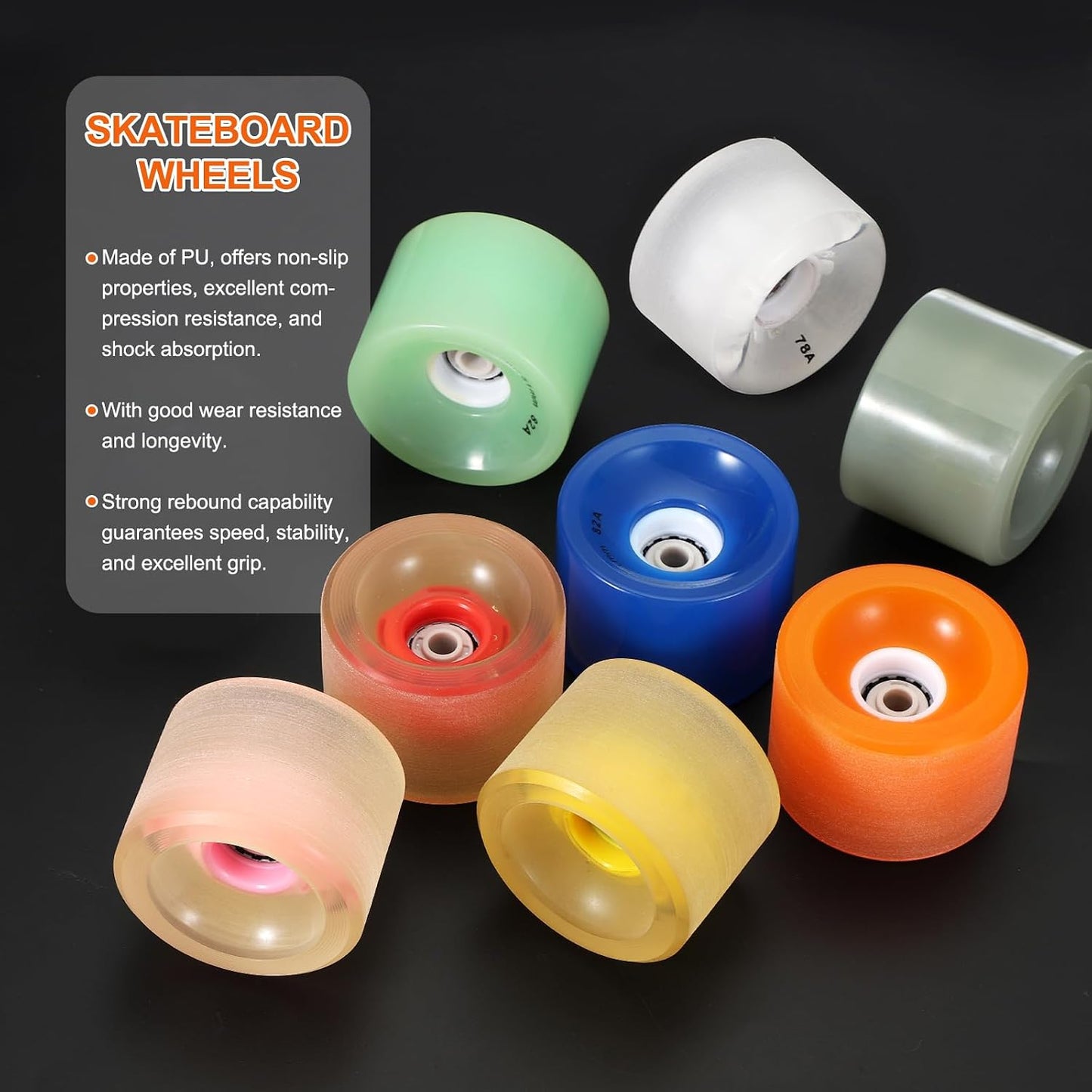 PATIKIL Skateboard Wheels, Street Wheels PU Flash Cruiser Wheels High Elasticity with Bearings for Skateboard