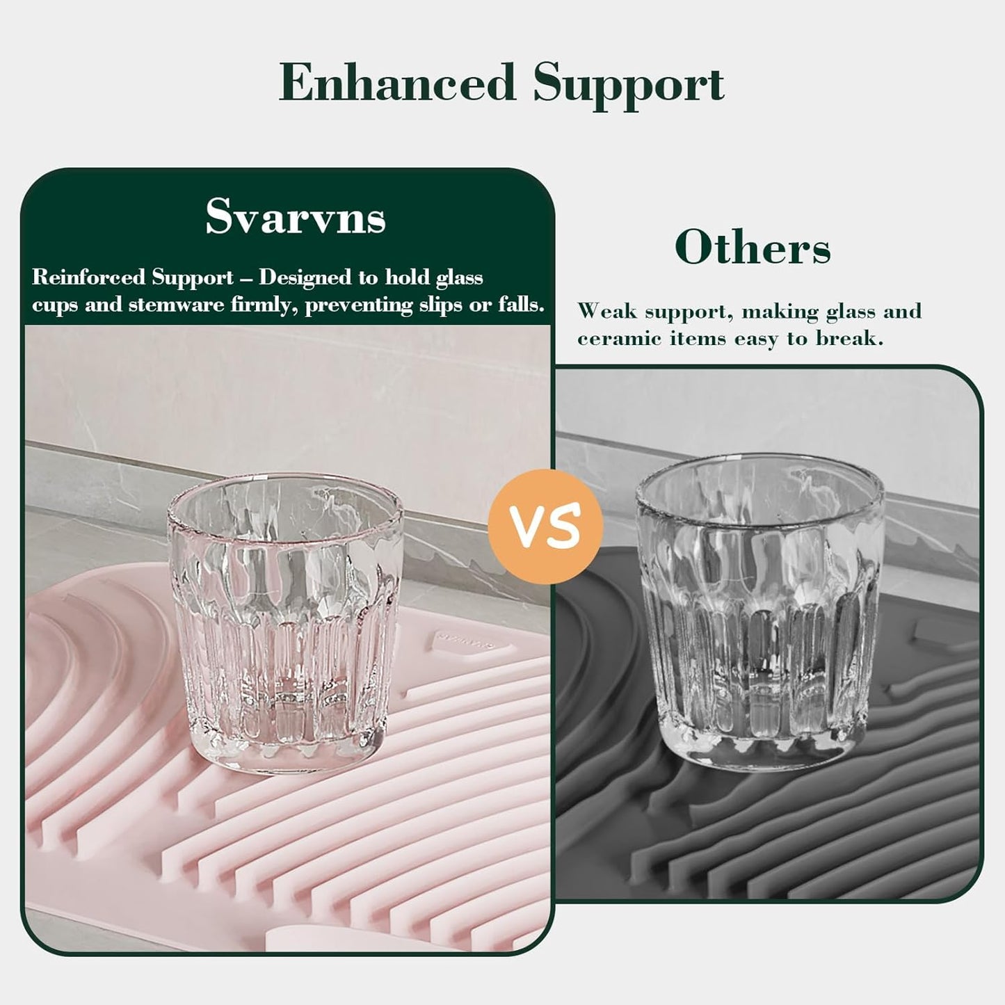 Silicone Dish Drying Mat for Kitchen Counter, Sloped Dish Drainer Mat with Drainage Ridges Grooves, Reliable Support, Non-Slip, Portable, Pink, 14.6" x 11.8"