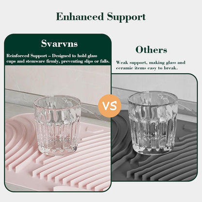 Silicone Dish Drying Mat for Kitchen Counter, Sloped Dish Drainer Mat with Drainage Ridges Grooves, Reliable Support, Non-Slip, Portable, Pink, 14.6" x 11.8"