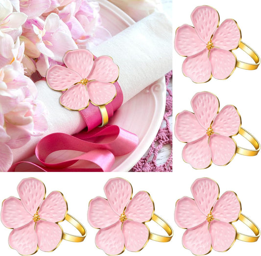 Patelai 50 Pcs Flower Napkin Rings Bulk Pink Gold Cloth Napkin Holder Floral Serviette Buckle Elegant Table Decor for Wedding Birthday Baby Shower Christmas Party Dinner Banquet Daily Use