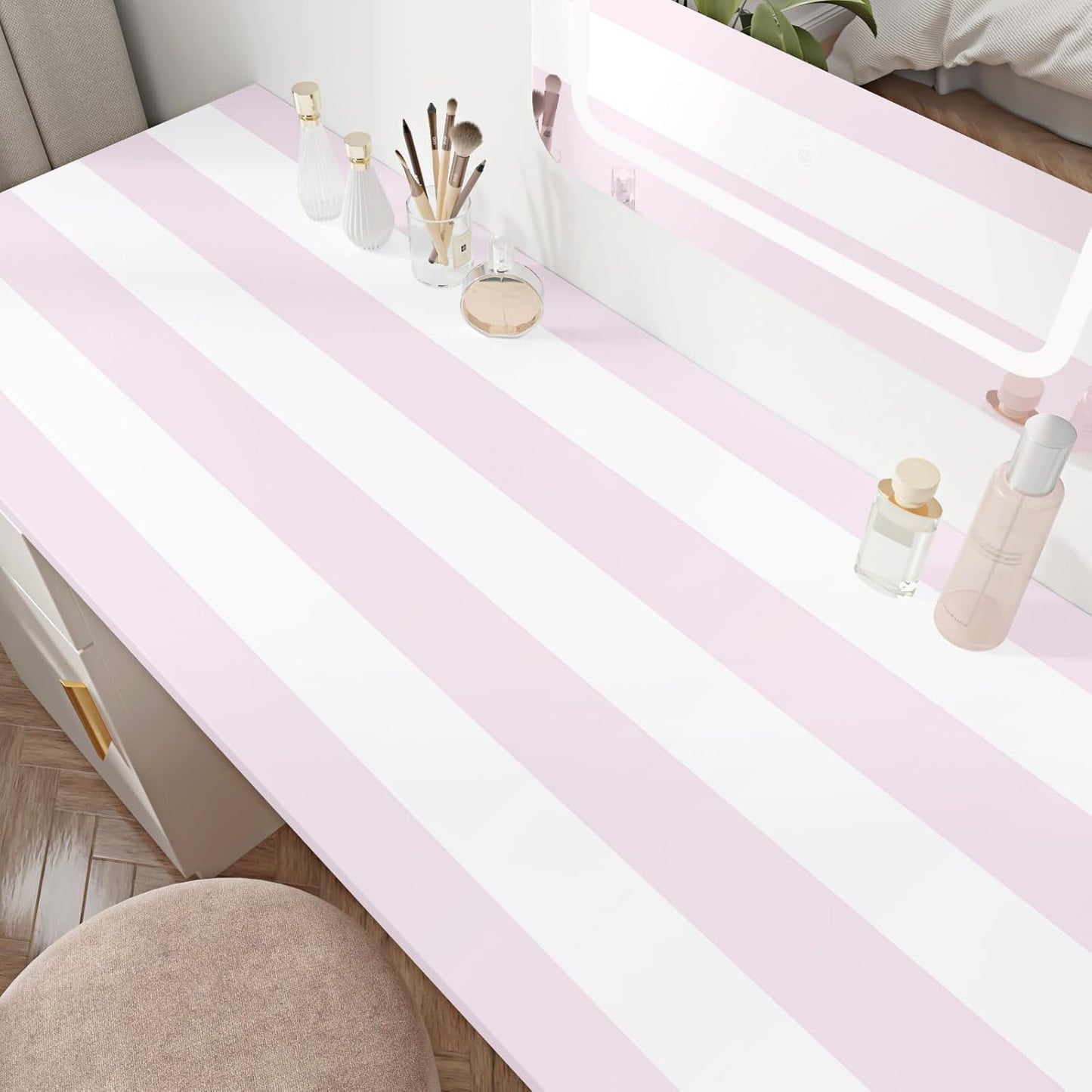 Pink Stripe Wallpaper Peel and Stick Thick Geometric Wall Paper Self Adhesive Vinyl Striped Wallpaper for Bathroom Waterproof Pink and White Contact Paper for Walls Bedroom Decor 17.5"x120"