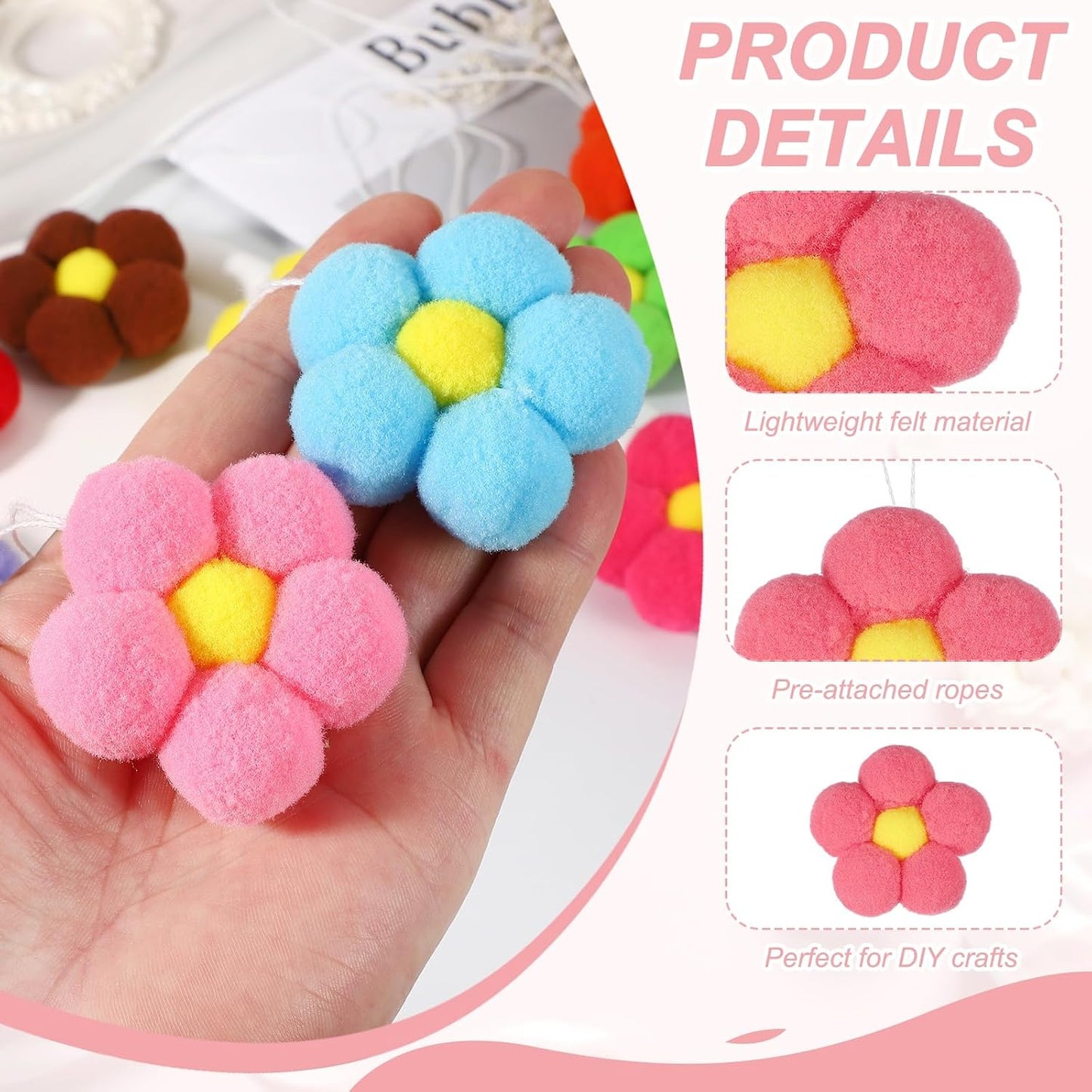 uxcell 10 Pcs Craft Felt Flowers, Spring Tree Ornament Decor Fabric Flower Embellishments Felt Hanging Ornaments for Home Party Door Wall Decoration Arts Crafts Supplies, Peach