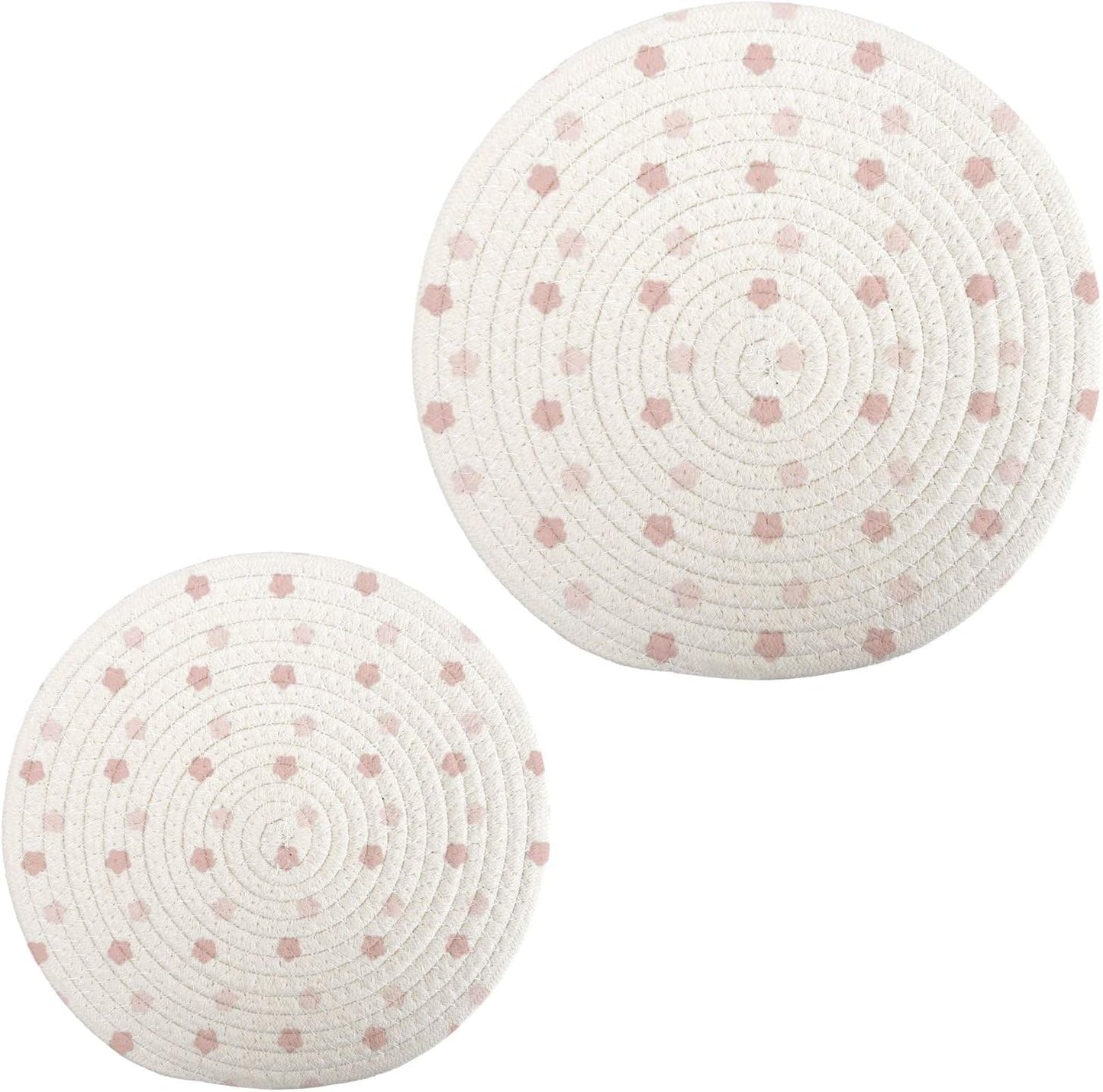 Cotton Trivets Mats Set of 2, Light Pink Polka Dot Coasters for Hot Dishes Pots and Pans, Pot Holders Protector Home Essentials for Cooking and Baking
