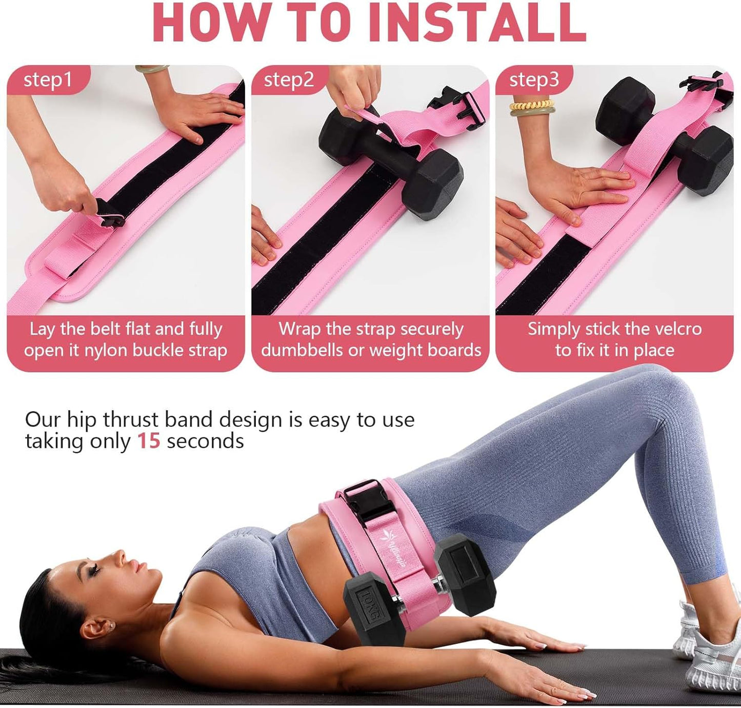 Hip Thrust Belt for Dumbbells & Barbells, Premium Leather Non-Slip Glute Bridge Pad for Booty & Lower Body Workouts, Adjustable Weight Belt for Women Home Gym Training