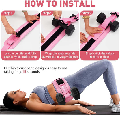 Hip Thrust Belt for Dumbbells & Barbells, Premium Leather Non-Slip Glute Bridge Pad for Booty & Lower Body Workouts, Adjustable Weight Belt for Women Home Gym Training