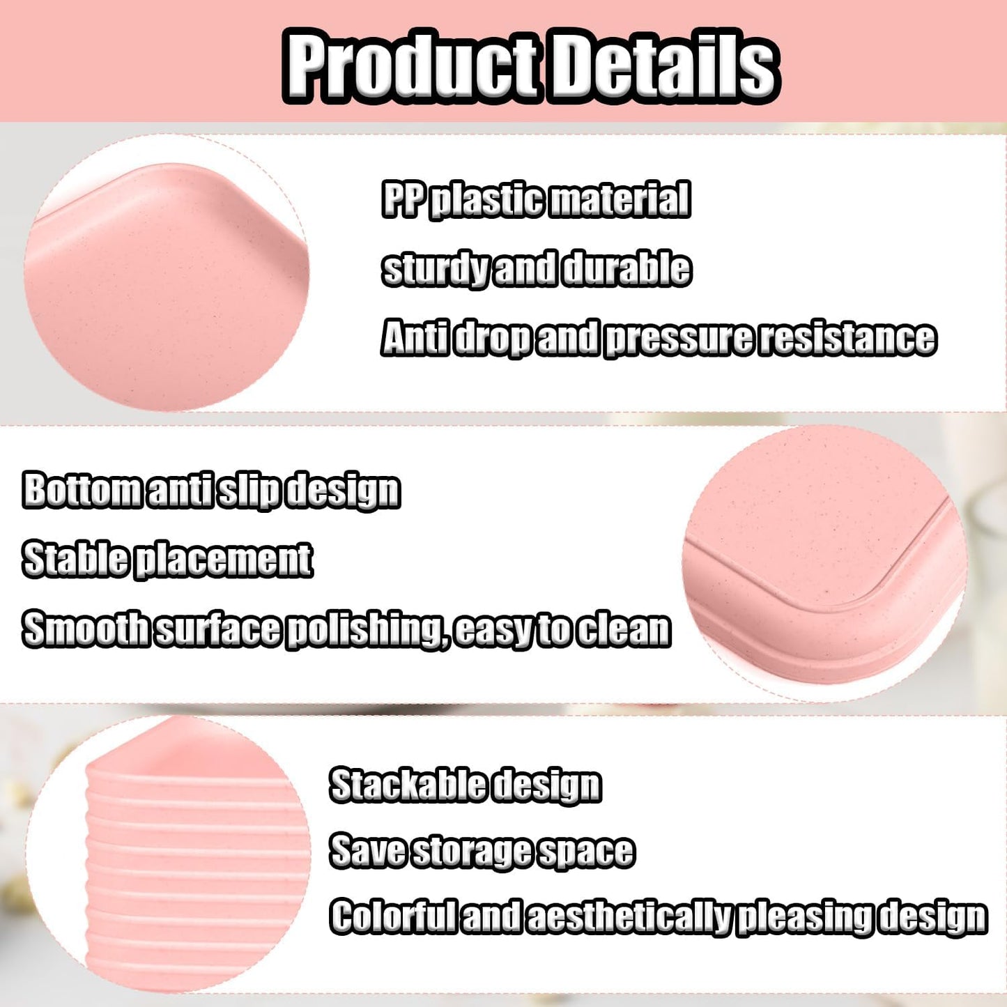 Plastic Serving Trays, 12 Pack Cafeteria Trays Plastic Fast Food Tray for DIY Projects, Painting, Beads, Organizing Supply, 9.4 X 6.7 X 0.6 Inches (Light Pink)