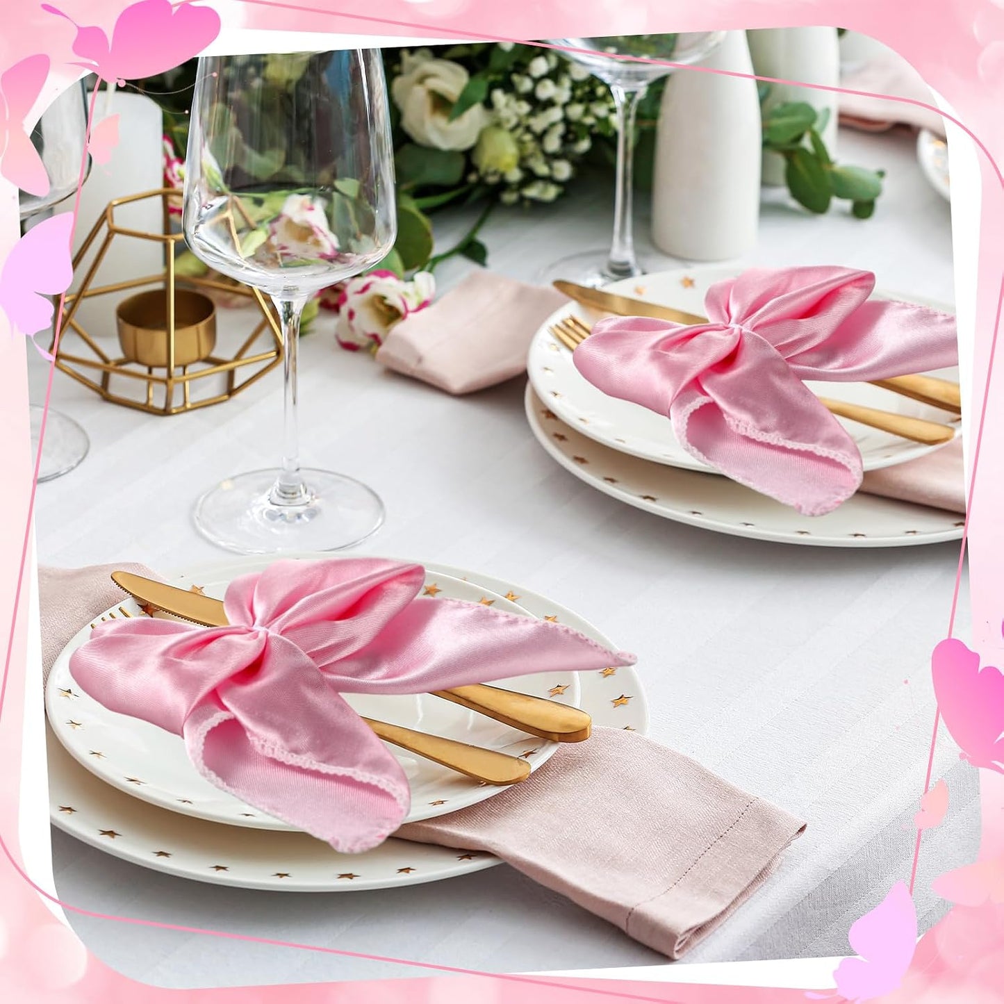 Hahafelt 50 Pcs Pink Bow Napkin Rings Bow Satin Napkins Decors for Girls Women 5 x 5 Inch Coquette Silky Table Decors Bows Theme Party Supplies for Wedding Banquet Birthday Baby Shower Table Decor