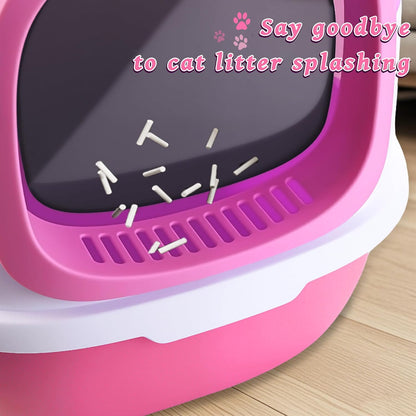 Cat Litter Box with Litter Mat, 20"x15"x15" Large Litter Box for Big Cats, Enclosed Removable Litter Boxs, Flip-Top Design, Odor Control, Easy to Clean (Pink)