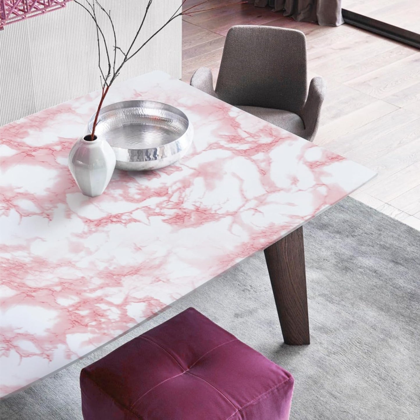 Abyssaly Glossy Marble Contact Paper for Countertop White/Pink Granite Peel and Stick Wallpaper Waterproof Self-Adhesive Removable Wall Paper of Kitchen Bathroom Vinyl Roll 15.7"×118"