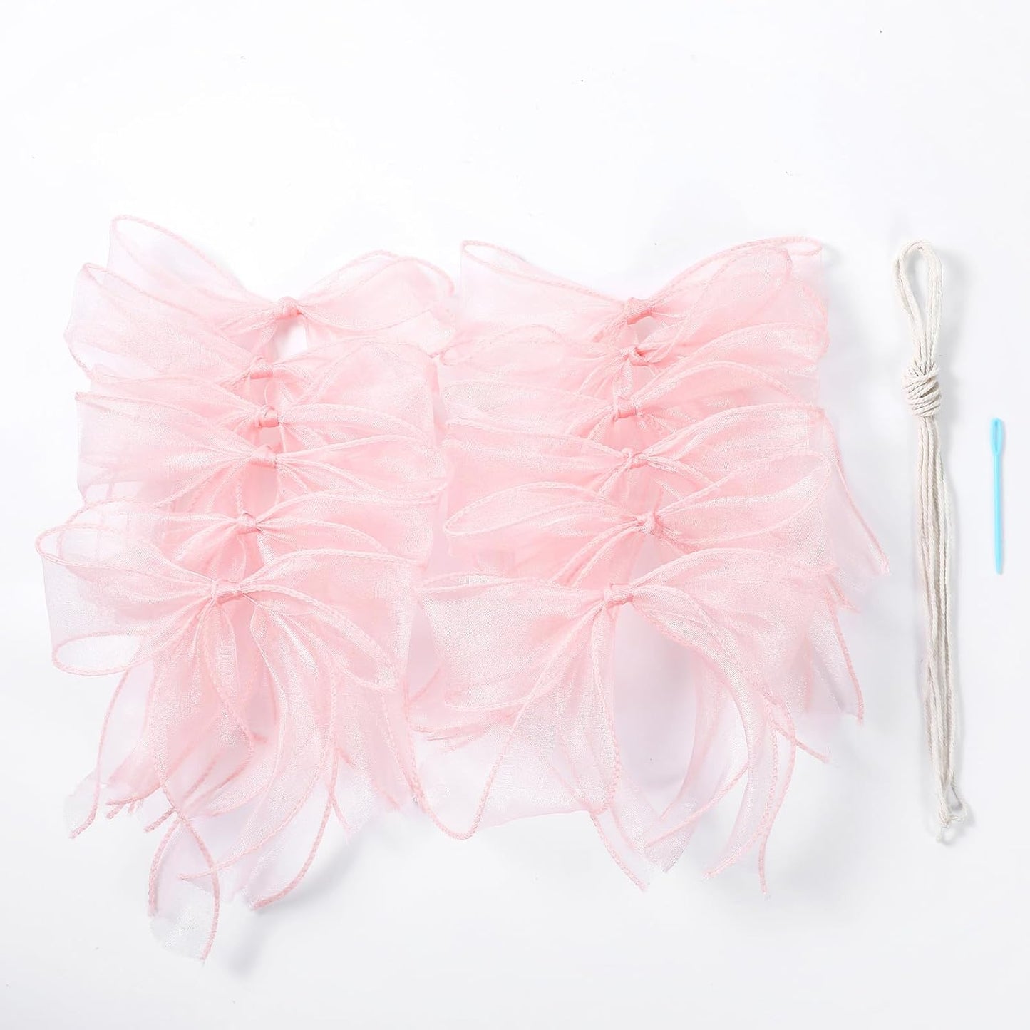 12Pcs Pink Bow Garland, Tulle Bow Garland Pink Bowknot Banner for Party Decoration, Wedding, Birthday, Engagement, Anniversary, Bridal Shower, Bachelorette Party, Baby Shower Decor