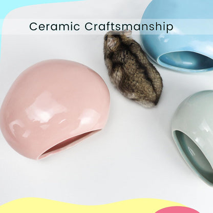 Ceramic Hamster Hideout, Cooling Hamster House All-Season Small Animal Cave, Easy to Clean Cave for Dwarf Hamsters, Gerbils, Mice (Pink)