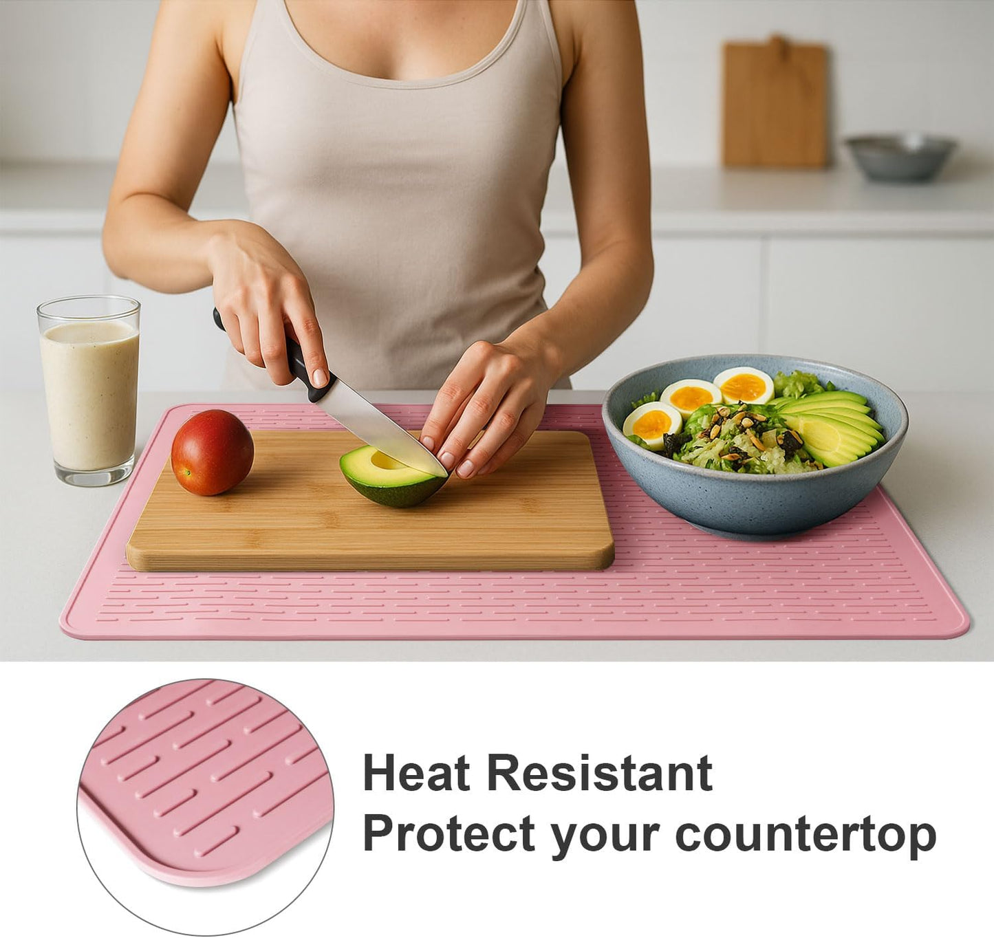 Stove Top Cover for Electric Stove - Food Grade Ceramic Stove top Cover, Silicone XXL Dish Drying Mat, Glass Cooktop Covers, Flat RV Range top Mats (Pink,28x20)