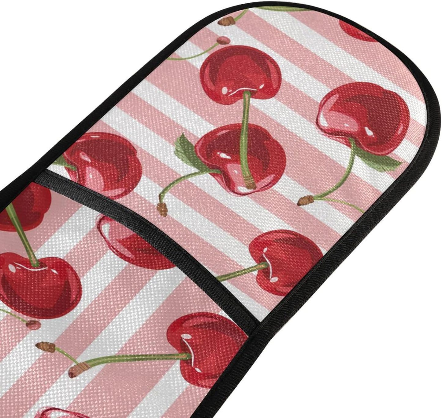 SUABO Double Oven Mitts for Handling Hot Pots 35"x7", Pink Striped with Cherries Heat Resistant Potholder for Kitchen Cooking Backing