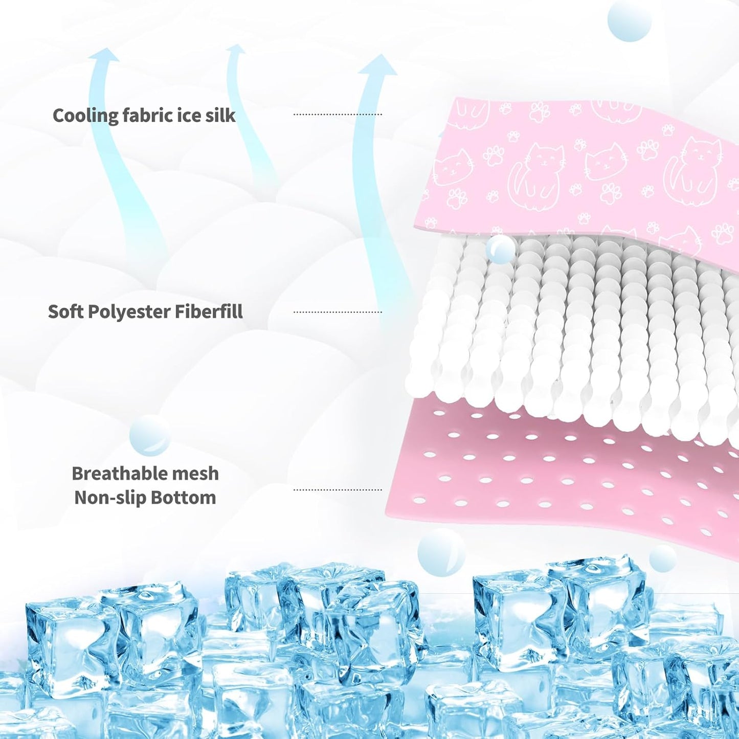 NWK Pet Cooling Mat -Q-Max>0.345 Ice Silk Cooling Mat for Dogs & Cats Portable & Washable Pet Cooling Blanket, Car Seats, Beds for Summer (Pink Cat, 27'' X 20'' X 0.3'')