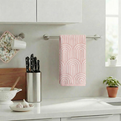 Artoid Mode 1 Pc Beige Pink Arched Stripes Jacquard Hand Towels for Bathroom, 100% Cotton Soft Absorbent Bathroom Decor Towels, 13.7 x 29.5 Inch
