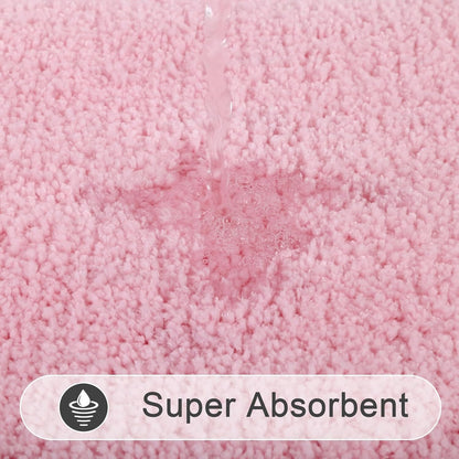 SHACOS Pink Bathroom Rugs Sets 3 Piece, 16"x24" + 20"x32" Non Slip Bath Mat and 20"x24" Toilet Rugs U Shaped Washable, Soft Fluffy Water Absorbent Bath Rugs for Bathroom