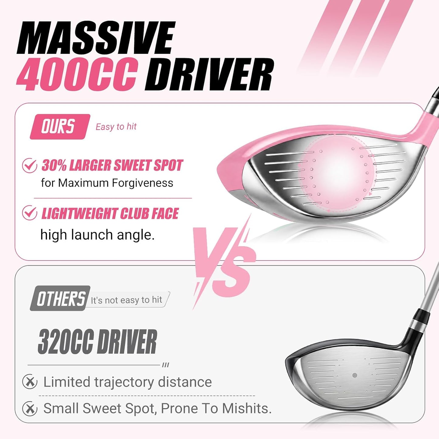 Kids Golf Clubs Set for Ages 9-12,Right Left Handed 9 Piece Set with 400cc Driver,Hybrid,7 Iron,9 Iron,Putter,Stand Bag & Practice Mat,Junior Youth Golf Clubs for Height 4'4"-4'10",Pink Blue