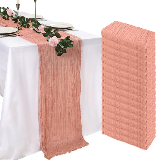 16 Pack Peach Cheesecloth Table Runner 10ft Boho Gauze Fabric 120 Inch Cheese Cloth Table Runner Rustic Sheer for Holiday Baby Shower Party Décor Home Wedding Decoration