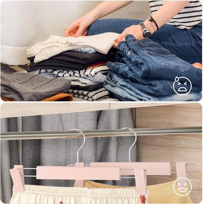 GUANJUNE Clothes Pants Hangers, Space-Saving Skirt Holders with 360 ° Swivel Hooks, Adjustable Clips, Trouser Hangers, Clothes Coat Garment Jeans Hangers (10 Pack, Pink)