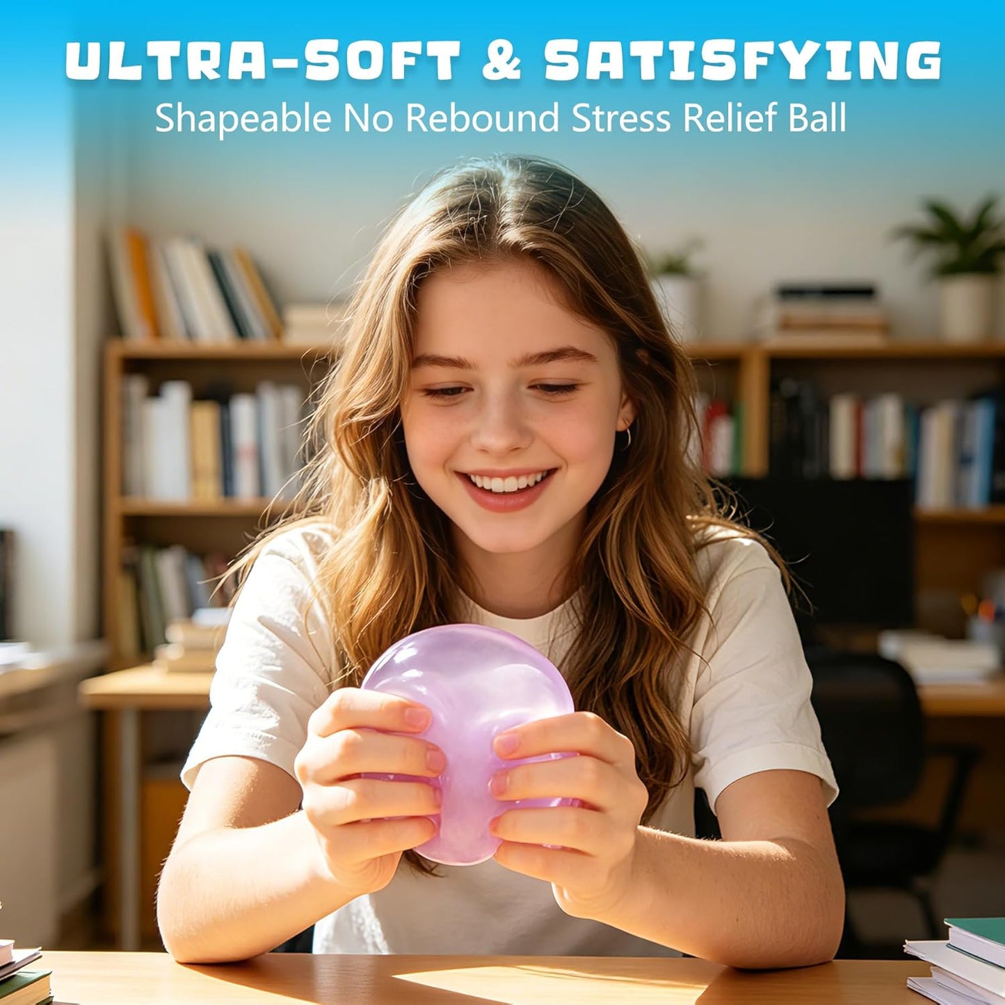 2 PCS Coconut Oil Squishy – Formable No-Rebound Stress Relief Balls, Sensory Fidget Toys for Study Work & Relaxation, Calming Desk Decor Anxiety Relief Gifts for Kids & Adults(Blue+Pink)