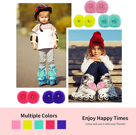 Bestookits Roller Skate Pom Poms with Bells, Skating Outfit Ice Skating Accessories, Roller Skate Decorations for Girls Women 2 Pieces (Pink)