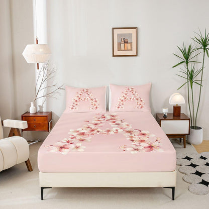 Feelyou Floral A Bed Sheets Set Queen Size Initial Letter Bed Set Romantic Flower Deep Pocket Fitted Sheet Breathable Soft Lightweight Microfiber