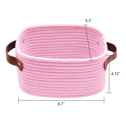 ABenkle Small Storage Basket, Mini Baskets with Handle, Cute Cotton Woven Baskets for Shelves, Boho Decorative Toy Storage Bin for Nursery, Spa, Empty Gift Basket - XS, Pink