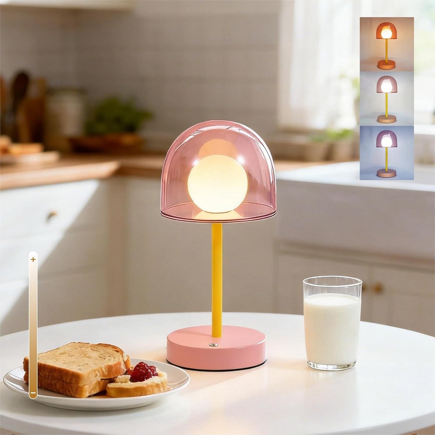 Cordless Touch Lamp Battery Powered, Rechargeable Table Lamp Dimmable, Coffee Table Small Lamps IP44, LED Wireless Desk Light for Girls Bedroom Playroom Nightstand, 7.7" W X 10.6" H (Pink)