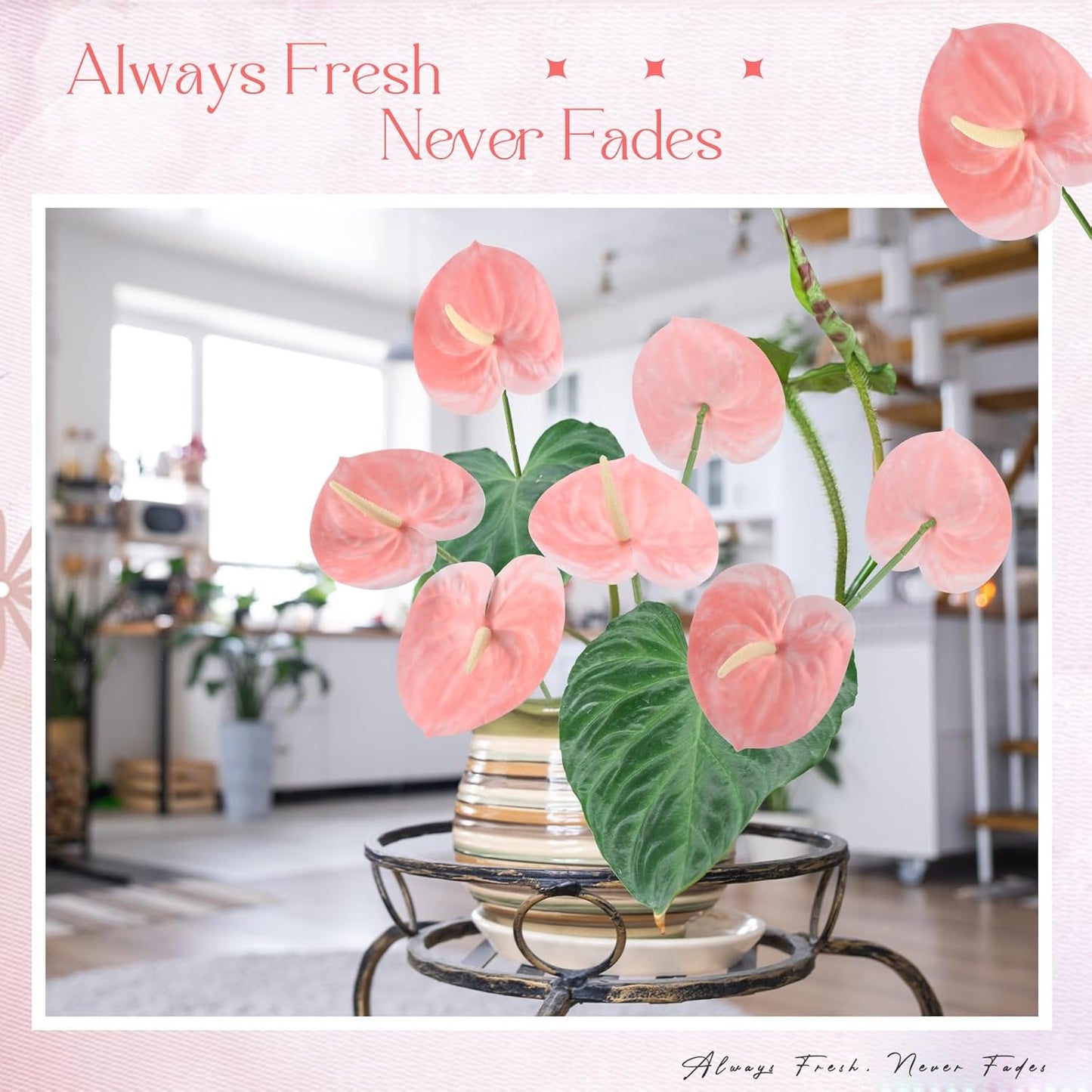 Hanaive 20 Pcs Artificial Anthurium Flowers 23.6 Inch Fake Anthurium Flowers for DIY Vase Bouquets Centerpiece Arrangements Wedding Bridal Shower Party Home Decor(Pink)