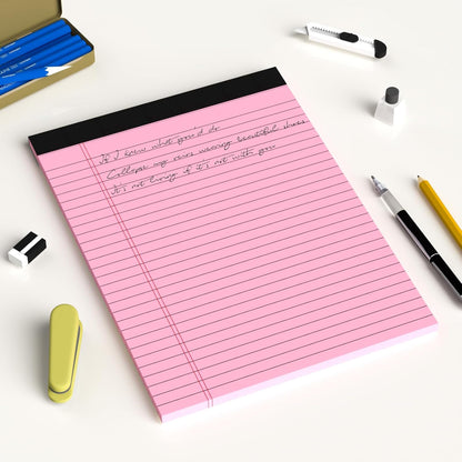 AILZFEI Pink Legal Pad Note Pads 8.5 x 11 inch, Wide Ruled Clear Print Writing Pads 30 Sheets/Pad, 20lb Colored Paper, Perforated Notepad with Sturdy Back (3 Pads Pink)