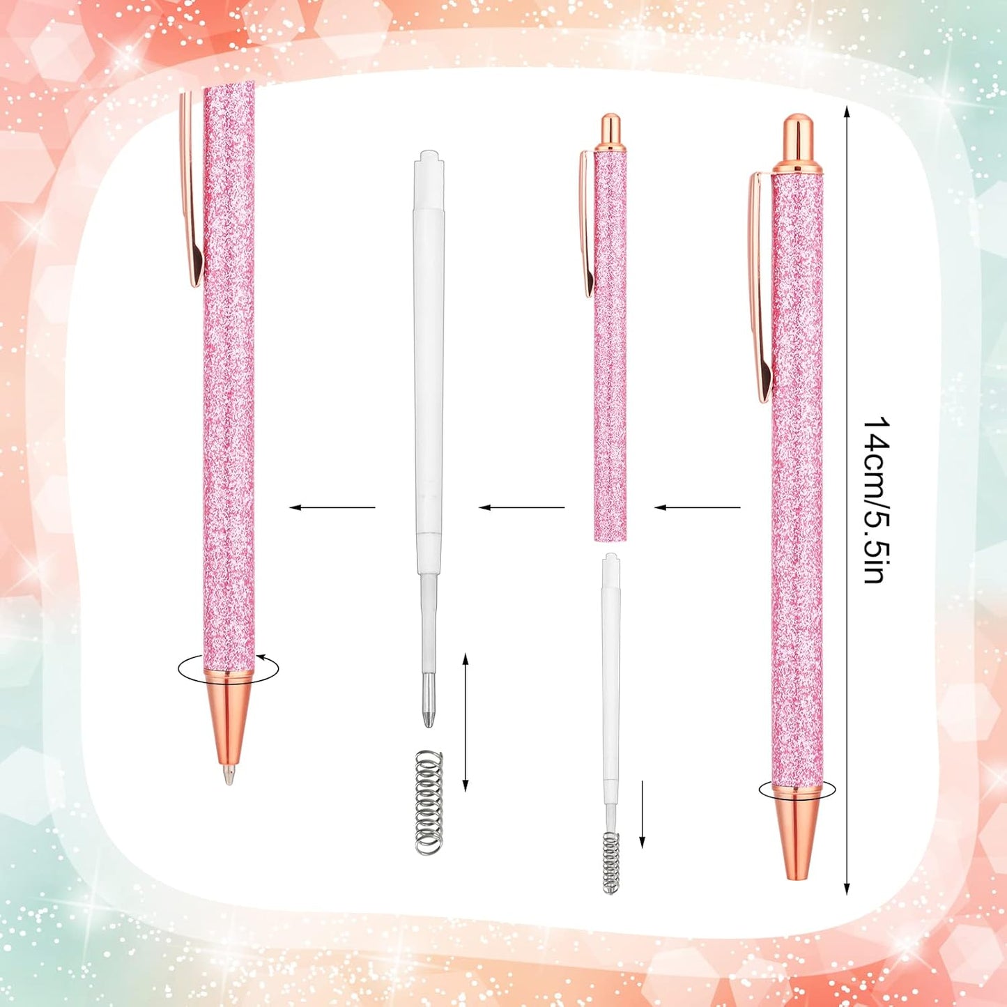 Leinuosen 20 Pcs Ballpoint Pens Comfortable Writing Metal Retractable Black Ink Gift Pens with Medium Point for Office Supplies(Silver, Gold, Dark Pink, Light Pink)