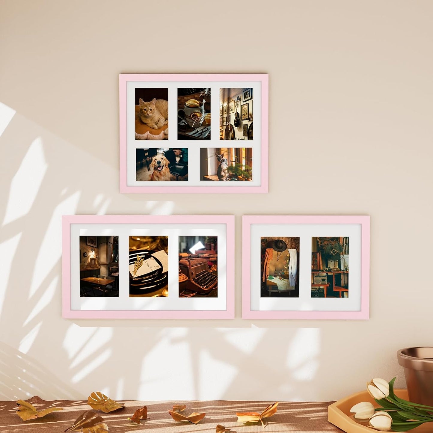 Vittanly 11x14 Collage Picture Frame, Displays 5Pcs 4x6 Pictures with Mat or 1Pc 11x14 without Mat for Wall Mounting, Picture Frames Collage Wall Decor in Pale Pink, 1 Pack