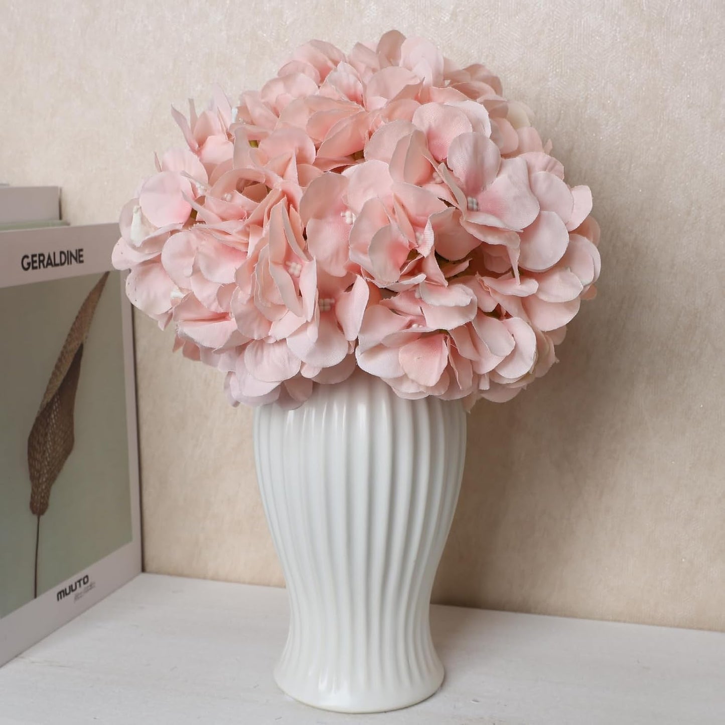 Peach Hydrangea Artificial Flowers Silk Flower Bulk 104 PCS | Faux Hydrangea Flowers with Stems for Wedding Centerpieces FLoral Arrangement DIY Bouquets Home Baby Shower Party Decor