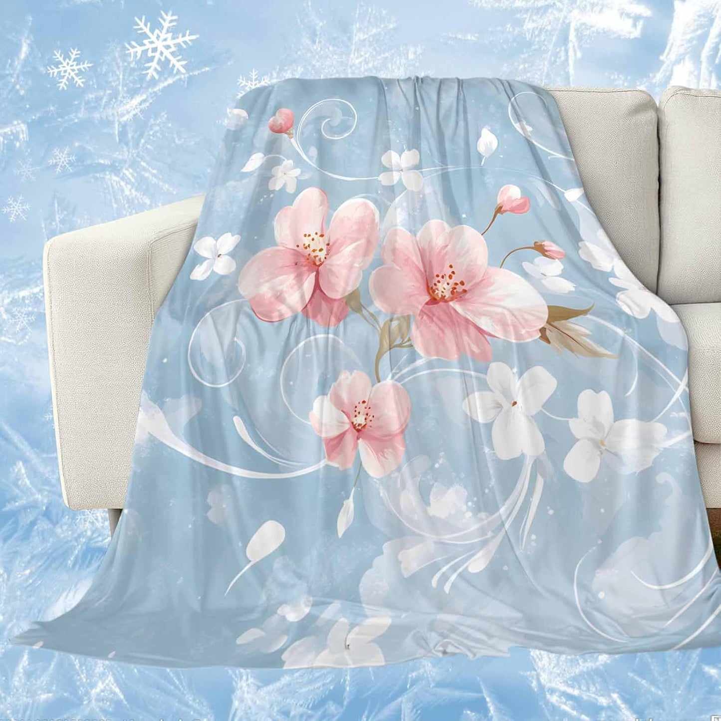 Pink Flowers Cooling Blanket, Lightweight Breathable Summer Throw Blanket with Double Sided Cold Effect,Farmhouse Watercolor Botanical Florals Picnic Beach Blankets Bed Sheet for Hot Sleepers 30"x40"