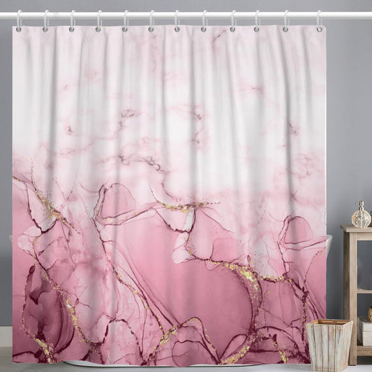 Pink Shower Curtain, Abstract Marble Shower Curtain for Bathroom Waterproof Fabric Shower Curtain Set with Hooks 72x72 inches