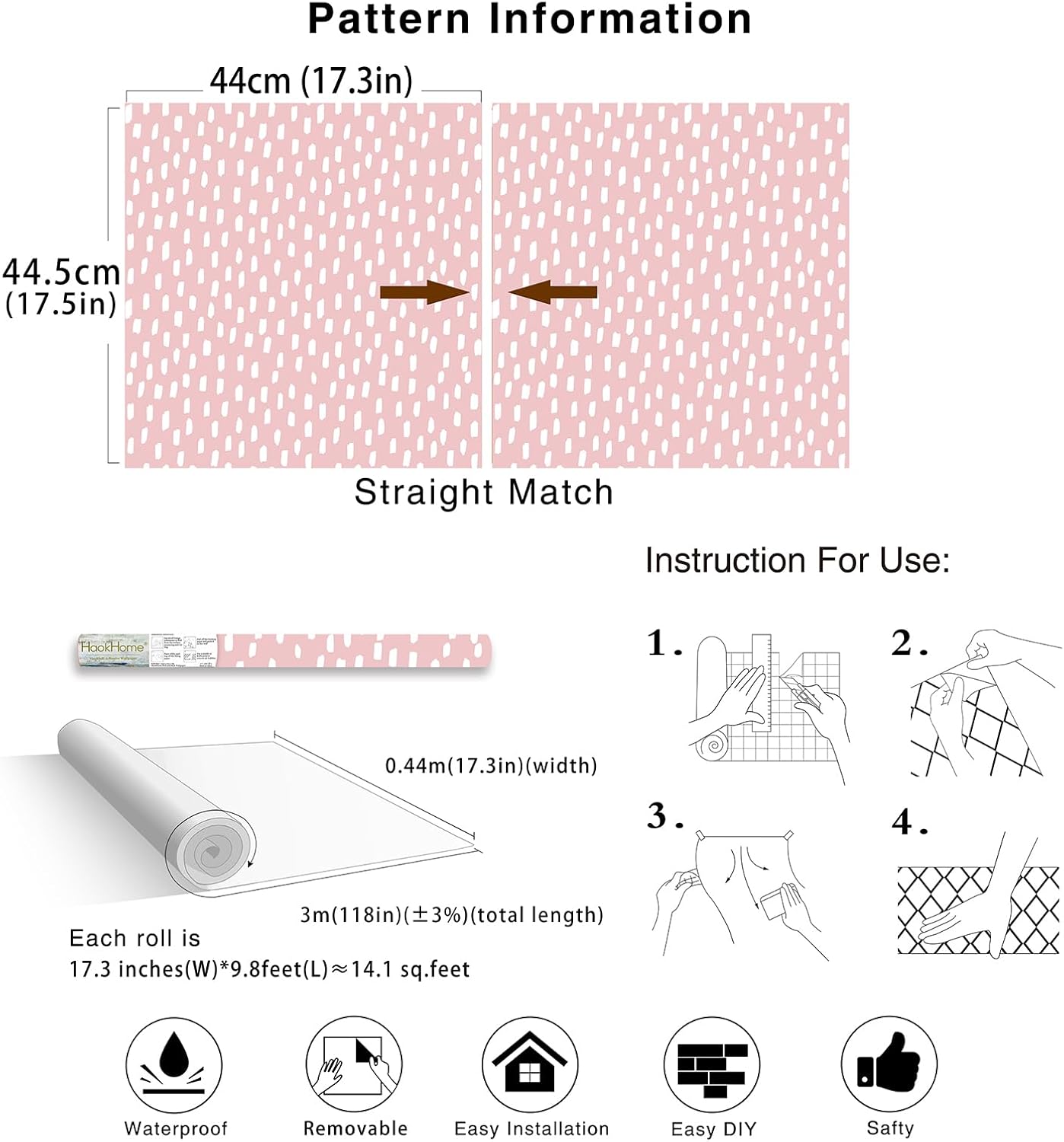 HAOKHOME Pink Peel and Stick Wallpaper Boho Modern Dots Wall Paper Removable for Bedroom Living Room Pink/White Contact Paper 17.3in x 9.8ft
