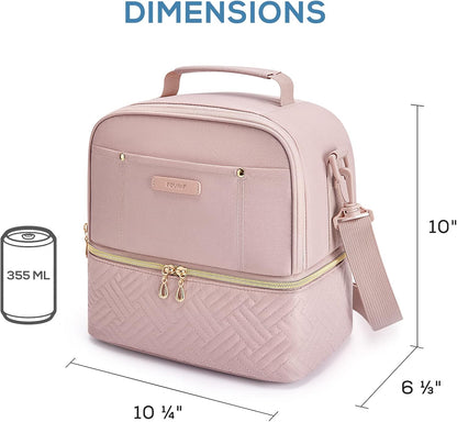 TOURIT Lunch Bag Women Double Deck Lunch Box Insulated Lunch Cooler for Women Men Work, Pink
