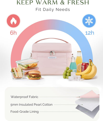 HOMESPON Lunch Box for Women Men - Insulated Lunch Bag Waterproof Lightweight Cooler Bag for Work, Picnic, Travel (Medium, Pink)