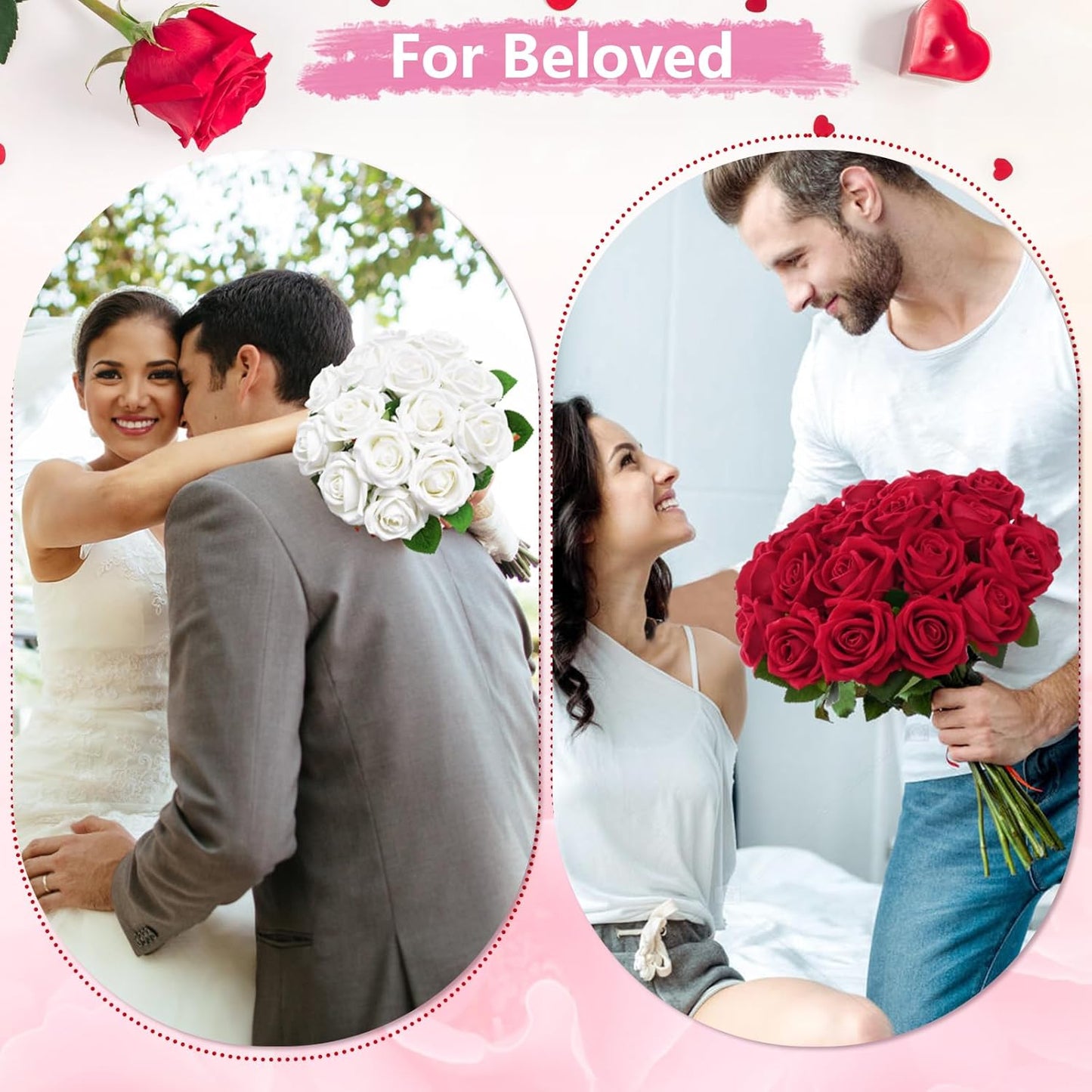 50 Pcs Pink Roses Artificial Flowers, Real Touch Velvet Roses Bouquet Fake Flowers Bulk, Artificial Roses with Long Stems for Birthday Gift Women Mom DIY Bridal Wedding Centerpiece Decorations