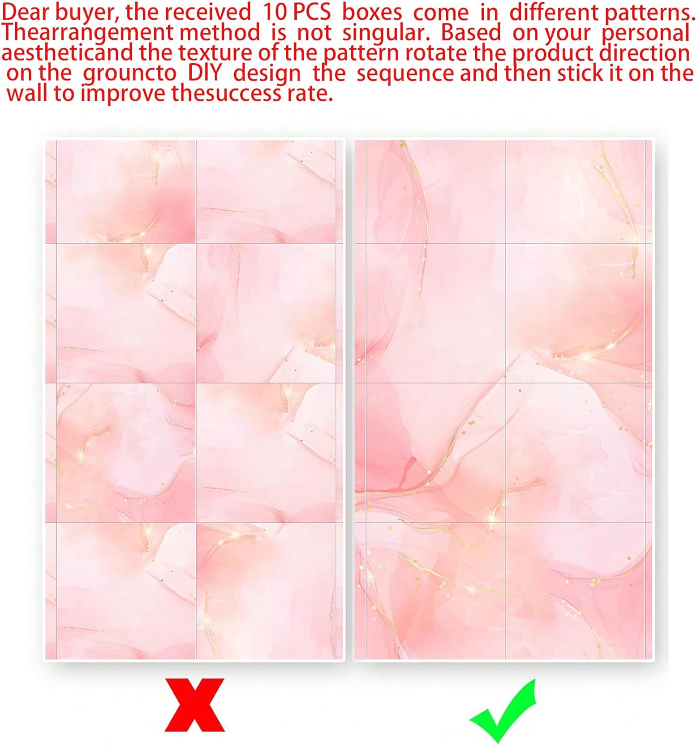 Chejiaye 10pcs Marble Peel and Stick Backsplash Waterproof Washroom Wall Panels, Peel and Stick Tile, PVC Foam Wall Panels for Kitchen,Bathroom,Living Room,Pink Wallpaper(Not Real Tile,11.8" x 11.8")