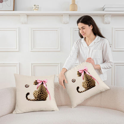 Manfei Pink Bow Cheetah Throw Pillow Cover Brown Leopard Lucky 8 Ball Double Sides Pillow Case for Kids Boys Girls Room Decor,Wild Animal Theme Cushion Cover for Bed Couch Sofa,1 Pack 24"x24"