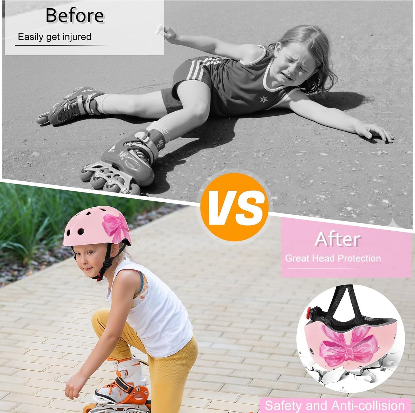 Kids Bike Helmet Adjustable Youth Toddler Helmet with DIY Stickers for Girls Age 3-5-8-14 Years for Bicycle Scooter Skateboard Roller Skating