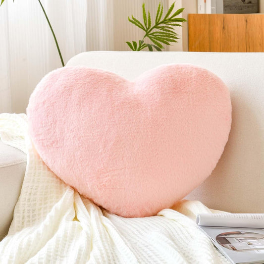 XVTRU Pink Heart Pillows, Cute Heart Decorative Pillow, Heart Shaped Throw Pillows for Bed, Faux Rabbit Fur Plush Hoom Decor Pillow Cushion for Chair Sofa Living Room (Mini 12.9" x 9.8")