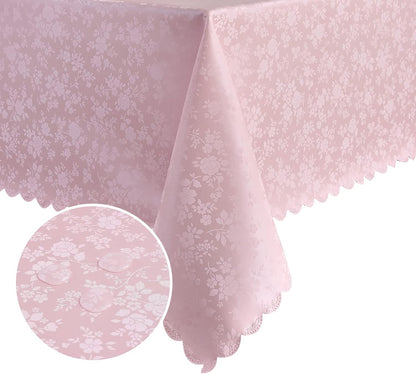 Romanstile Rectangle Vinyl Tablecloth,100% Waterproof Heavy Duty Oil Spill Proof Stain Resistant Plastic PU Table Cover with Flannel Backing for Kitchen, Dining (Rose Pink, 60 x 84)