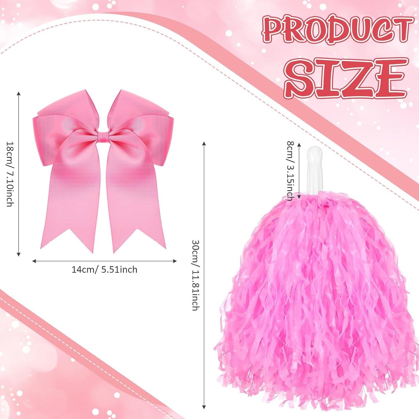 Knitgrip 4 Pcs 10" Cheerleading Pom Poms Large Cheerleader Hair Bow for Girl Set Cheer Pompoms Cheerleading Accessories for Dance Sports Events Party Basketball Football Team