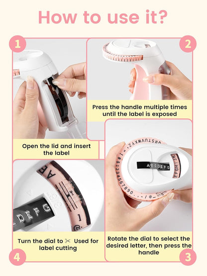 Pink Embossing Label Maker, Scrapbook Supplies Junk Journal Kits, Vintage Embossed Manual Labelmaker with 10 Rolls 3D Tapes, Retro Old School Embosser for DIY Crafts & Scrapbooking, Omega S