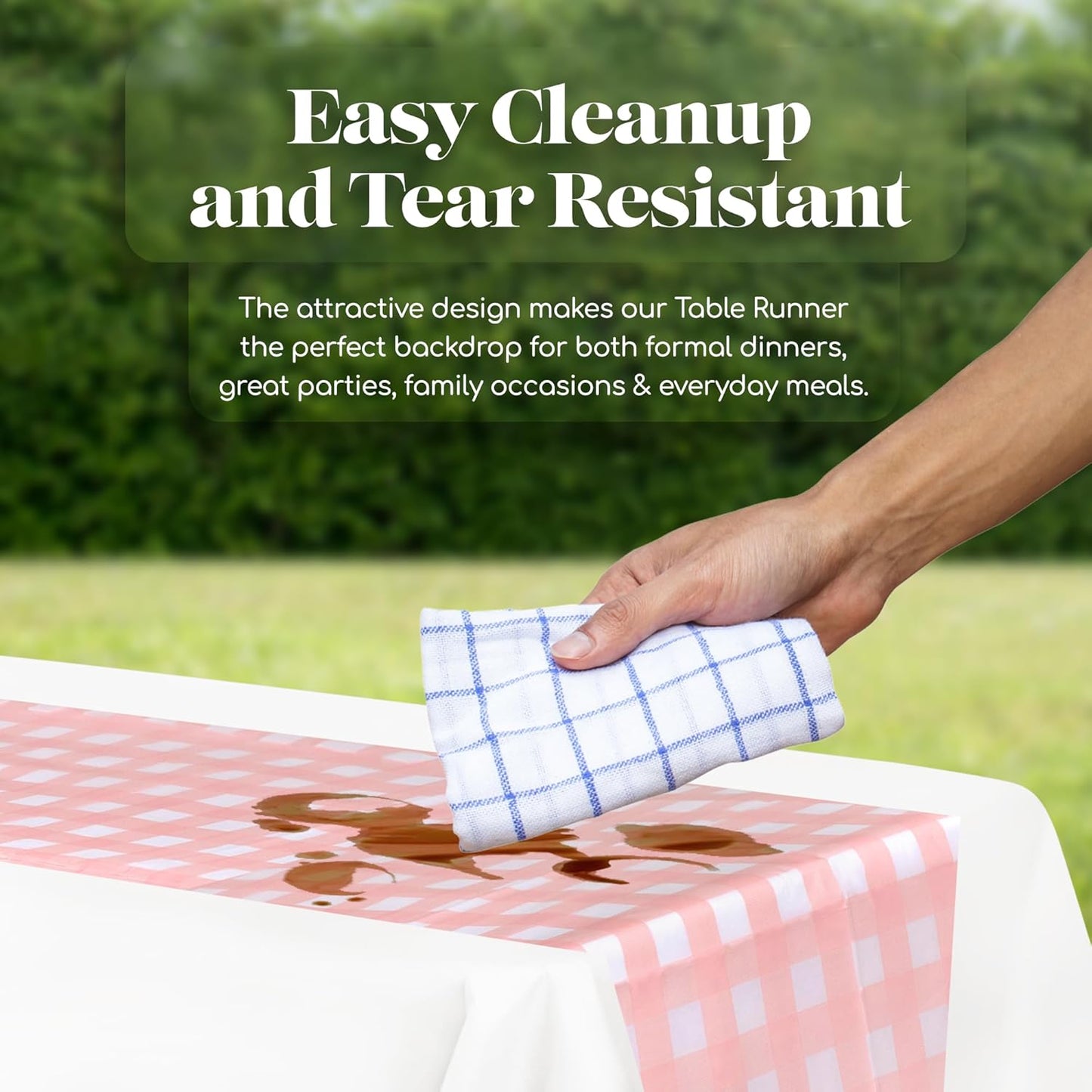 Pink Checkered Gingham 6 Pack Premium Disposable Plastic Table Runner 14 x 108 Inch. Table Runner for Dinner Parties & Events by Grandipity