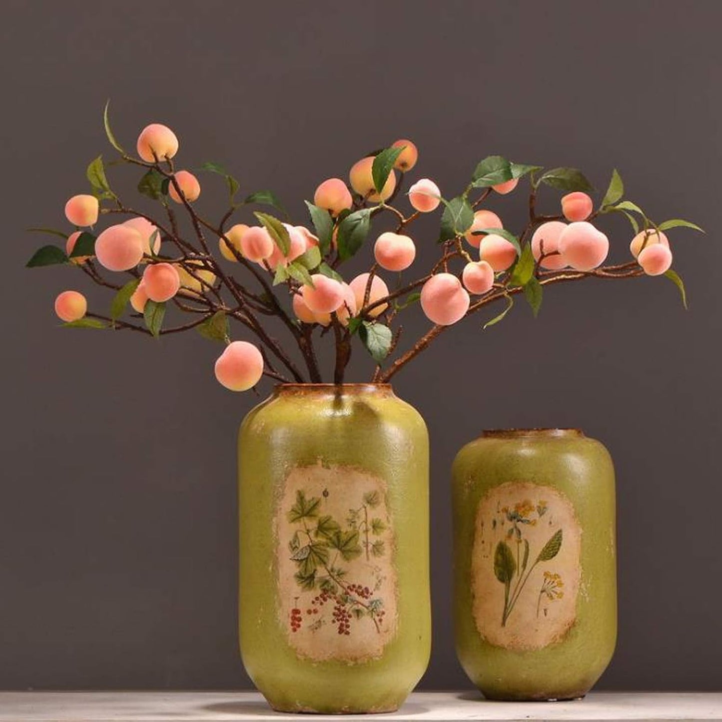 Artificial Peach Tree Branches, Faux Fruit Realistic Fruit Bouquet Fake Peach Stem for Vase Kitchen Display Home Wedding Decoration