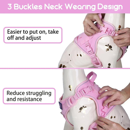 BUMBIN Tactical Dog Harness with Laesh Set，No-Pull Service Fit Smart Dog Vest with Hook & Loop Panels,Adjustable Dog Vest Harness with Handle Pink M