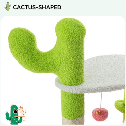 YITAHOME Cactus Cat Tree: 36 in Cats Tower for Indoor Kittens with 2 Platforms, Scratching Post, Spring Ball, Hanging Ball, Hanging Basket, Green & Pink